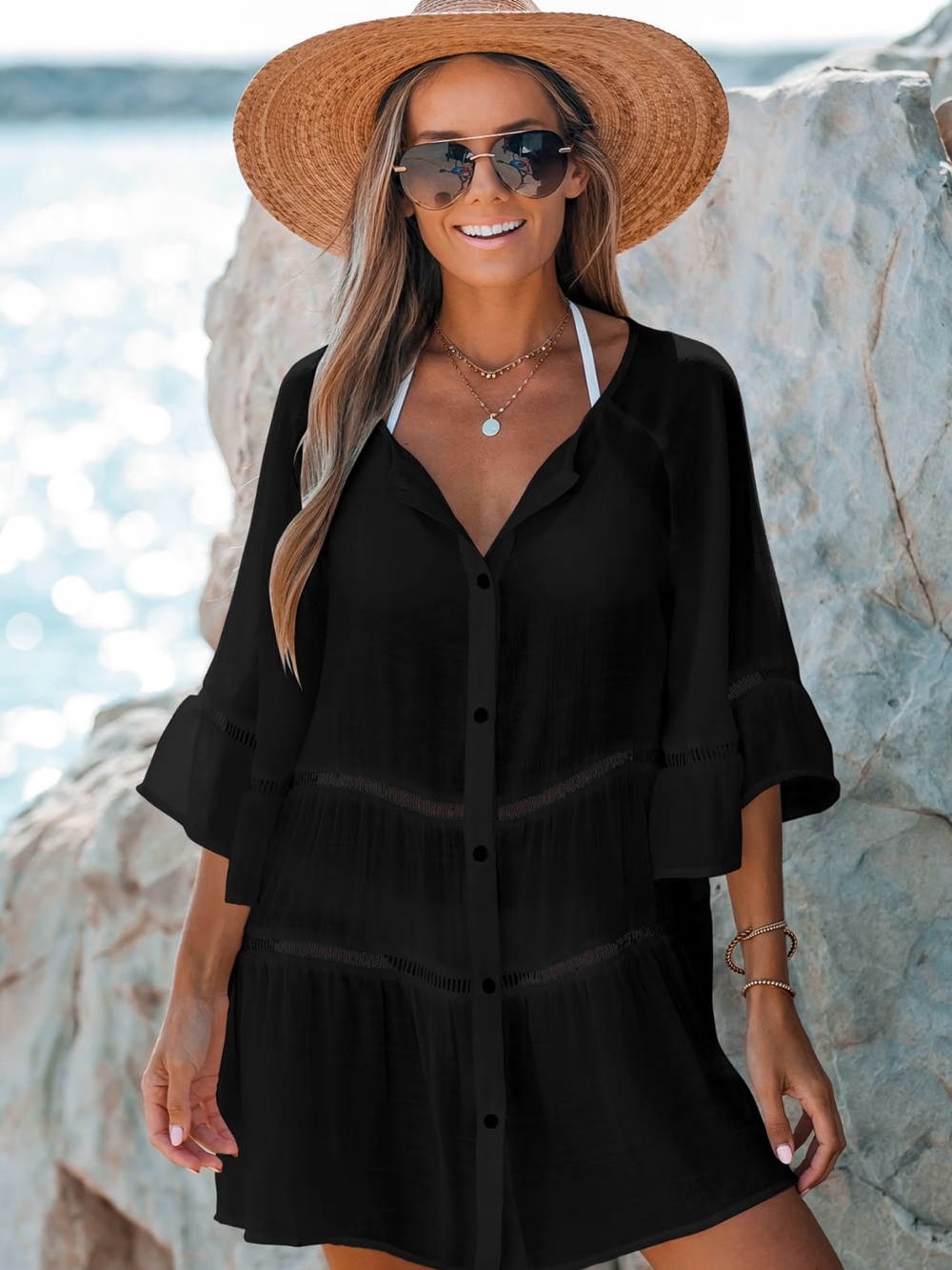 Cupshe Black Tiered Beach Cover-Up Tunic